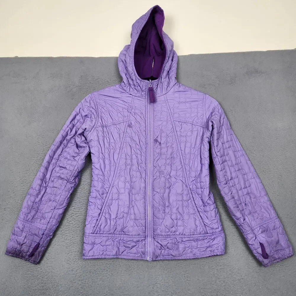 Columbia Jacket Youth 10/12 Purple Reversible Fleece Quilted Hooded Insulated